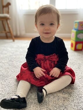 Velvet Floral Holiday Dress by Park Bench Kids 12 Months Red/Black EUC